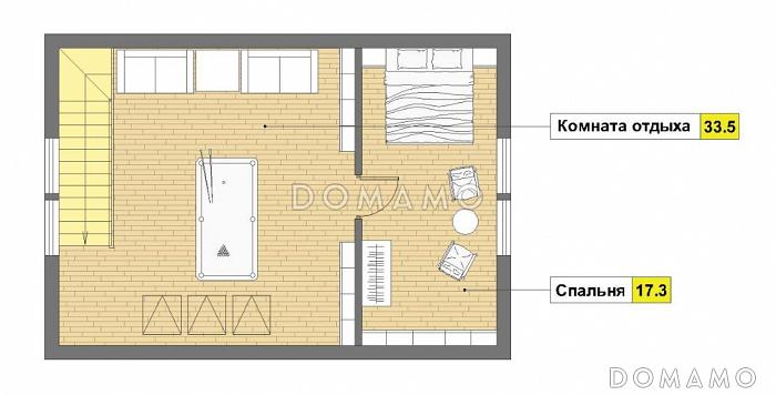 Проект бани из пеноблоков с мансардным этажом / План мансардного этажа