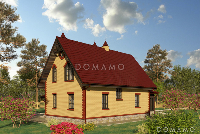 Проект небольшого коттеджа с облицовкой светлым кирпичом с террасой