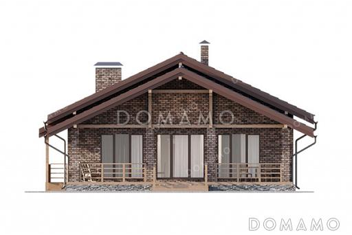 Проект выразительного одноэтажного дома с двухскатной крышей в разных уровнях, большой террасой и вторым светом / Фасад 4