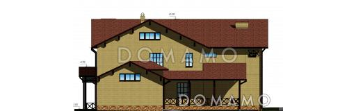 Проект двухэтажного дома с цокольным этажом, бассейном и гаражом на два автомобиля / Фасад 3