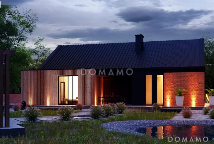 Проект дома из газобетона в стиле барнхаус с кабинетом, комнатой отдыха и увеличенной котельной