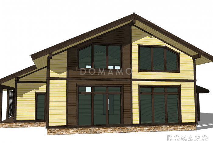 Проект дома в стиле шале с сауной и навесом для автомашины