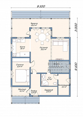 Каркасный дом "Брюгге" / План 1 этажа
