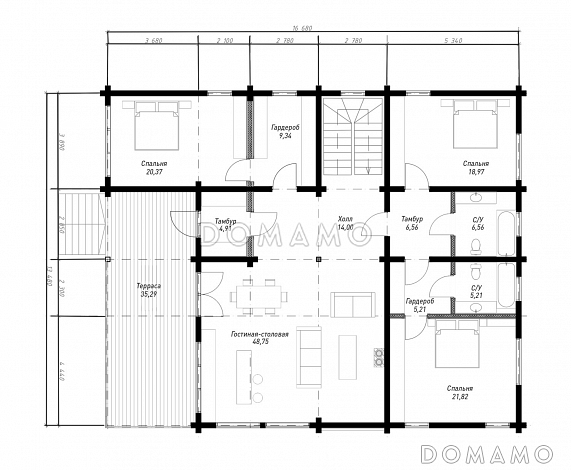Проект идеального одноэтажного загородного дома / План 1 этажа