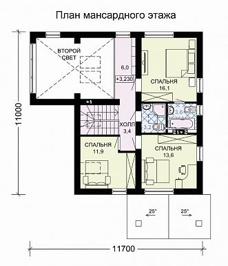 Проект загородного дома с панорамным окном в гостиной / План мансардного этажа