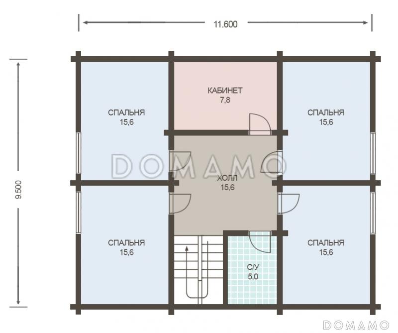 Проект дома из клееного бруса с просторной сауной и спальней на первом этаже / План мансардного этажа
