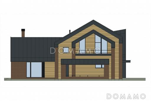 Проект дома из газобетона с мастер-спальней, СПА зоной, крытой террасой и автонавесом / Фасад 2