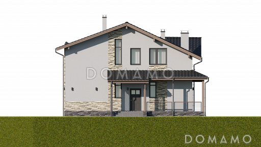 Проект загородного дома в стиле шале с верандой, балконом, сауной, бильярдной / Фасад 3