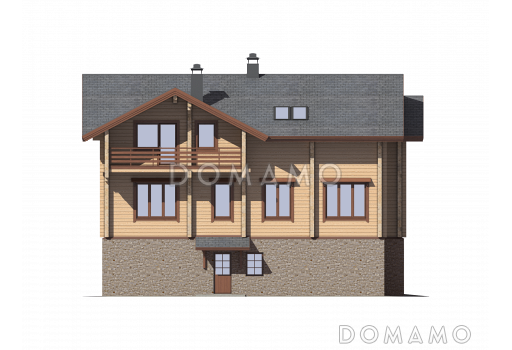 Проект дома с цокольным этажом, тренажерным залом, сауной и гаражом на два автомобиля / Фасад 3