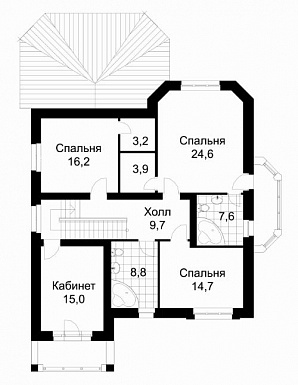 Проект дома из кирпича с гаражом для одной машины / План мансардного этажа