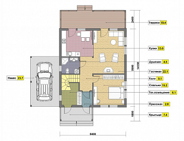 Проект дома в скандинавском стиле с просторной кухней / План 1 этажа