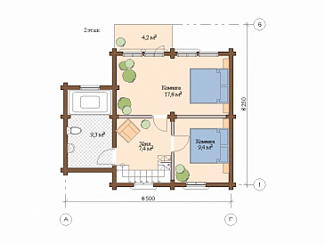 Проект дома из клееного бруса с ленточно-свайным фундаментом / План мансардного этажа