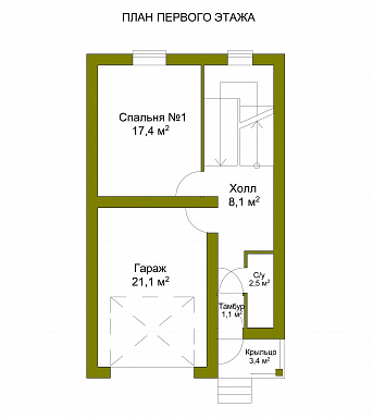 Проект необычного таунхауса с эркером и кукушками на крыше / План 1 этажа