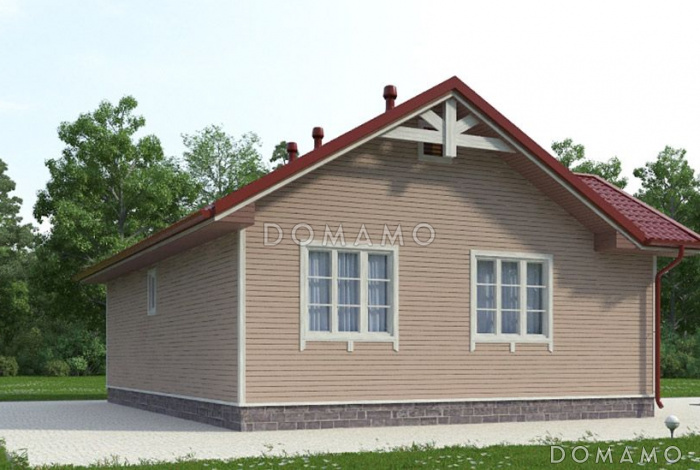 Проект бюджетного дома из клееного бруса с небольшой крытой террасой