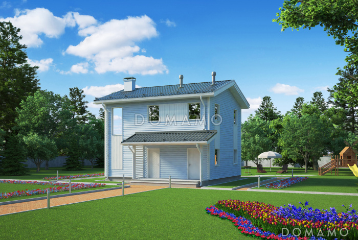 Проект двухэтажного каркасного дома с двумя спальнями на втором этаже