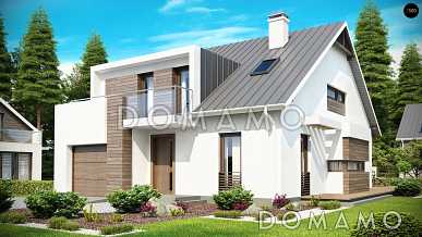 Проект мансардного дома из газобетона с пятью спальнями, гаражом и балконом