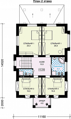 Проект просторного кирпичного дома с крытой террасой у гостиной / План 2 этажа