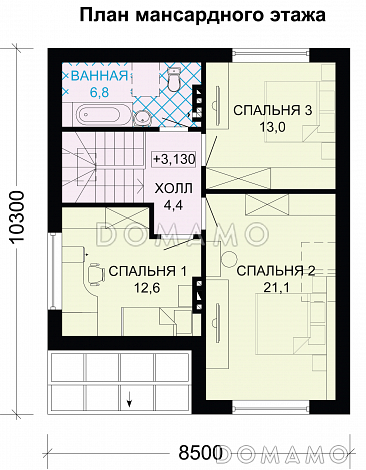 Проект небольшого дома с большими окнами / План мансардного этажа