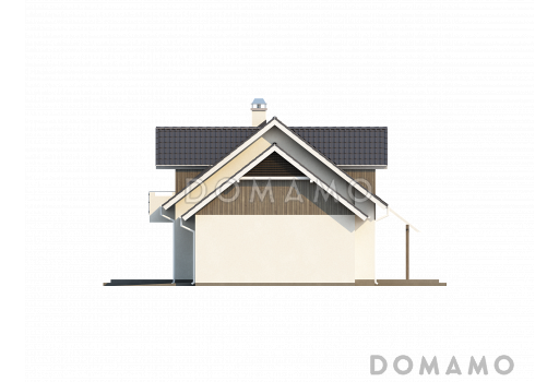 Проект просторного одноэтажного дома из кирпича с тремя спальнями и подсобным помещением на мансардном этаже и со встроенным гаражом / Фасад 3
