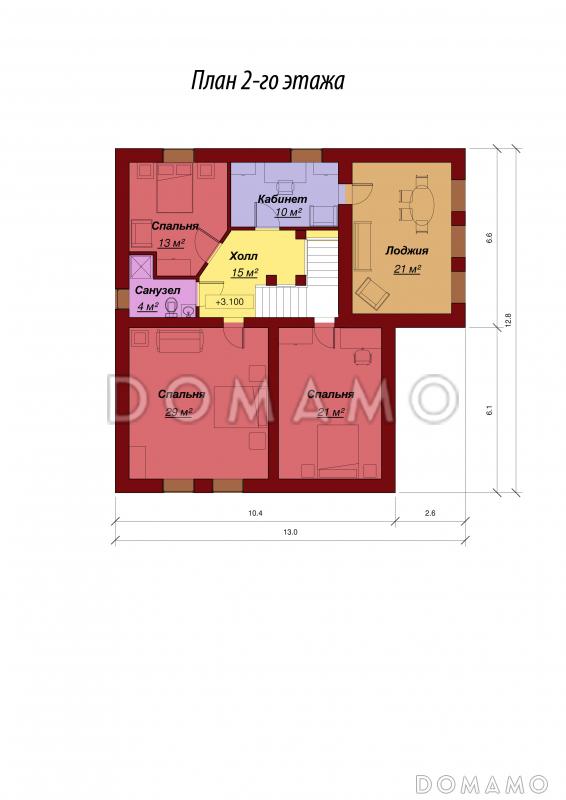 Проект двухэтажного дома с подвалом, гаражом и террасой / План 2 этажа