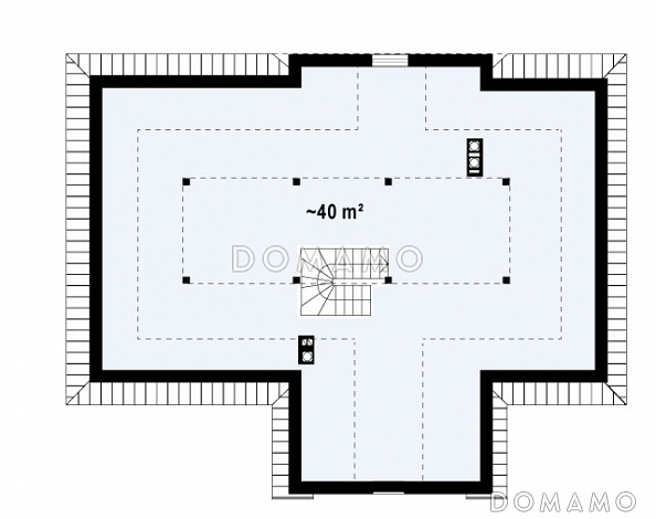 Проект одноэтажного дома из газобетона со свободной планировкой на мансардном этаже / План мансардного этажа