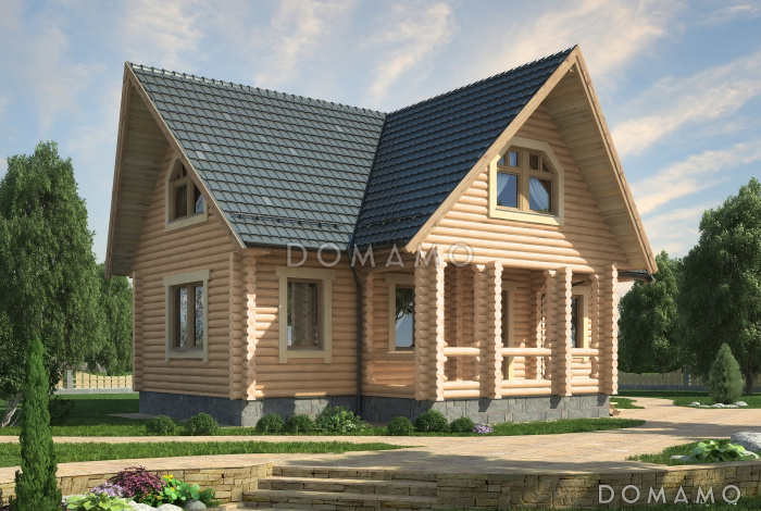 Проект небольшого дома из оцилиндрованного бревна с сауной