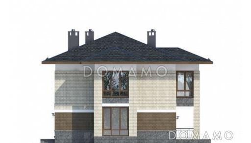 Проект двухэтажного особняка с тремя спальными комнатами и комнатой для гостей / Фасад 2