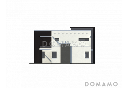 Проект современного просторного двухэтажного дома из газобетона в стиле кубизм с гаражом и террасой над ним / Фасад 4