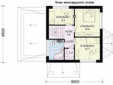 Проект дома из газобетона с гаражом / План мансардного этажа
