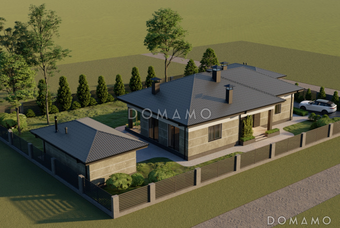 Проект кирпичной беседки с хозблоком и барбекю