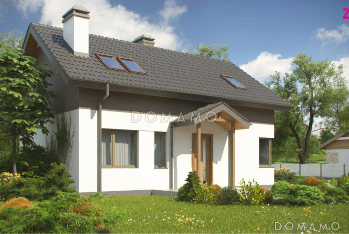 Проект одноэтажного мансардного дома из кирпича с угловым окном в кухонной зоне и кабинетом