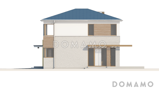 Проект современного двухэтажного дома из газобетона с тремя спальнями и пристроенным гаражом / Фасад 1