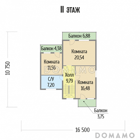 Проект каркасного дома с большими окнами / План 2 этажа