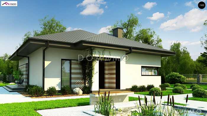 Проект одноэтажного дома из кирпича с тремя спальнями, просторной дневной зоной и большой террасой