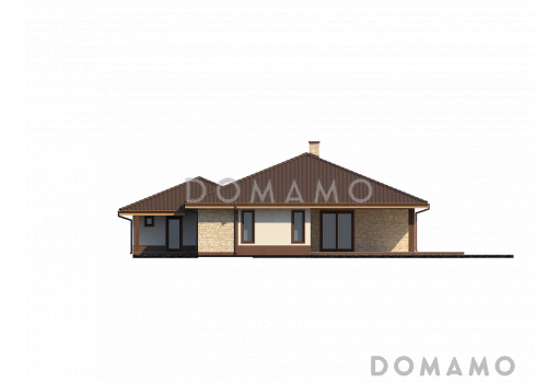 Проект просторного одноэтажного дома из кирпича с фронтальным гаражом, четырьмя спальнями и большой гостиной / Фасад 2
