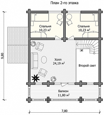 Проект дома с большой и вместительной гостиной / План мансардного этажа