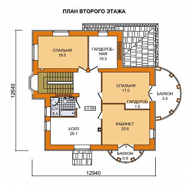 Проект дома из газобетона для неровных участков / План 2 этажа