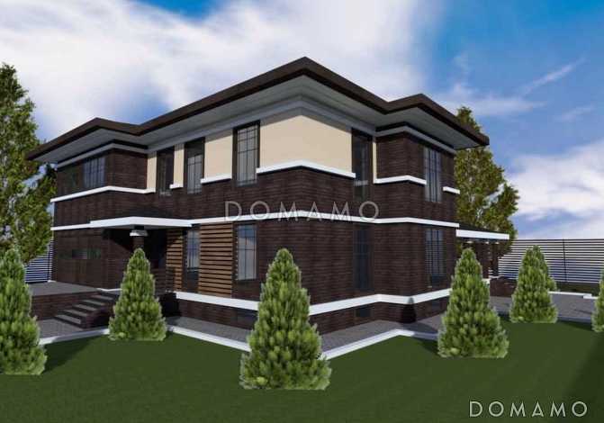 Проект особняка с цокольным этажом, гаражом на две машины, пятью спальнями и террасой с барбекю