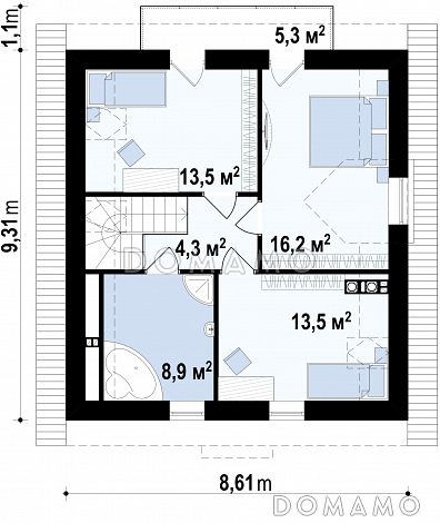 Проект одноэтажного дома из кирпича с мансардой и просторной гостиной / План мансардного этажа
