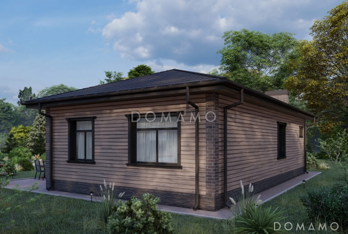 Проект компактного дома с сауной, парной, 2 спальнями и гостиной