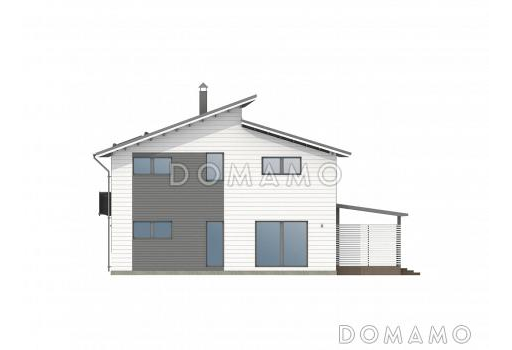 Проект каркасного дома с хозяйственной пристройкой и навесом на две машины / Фасад 3