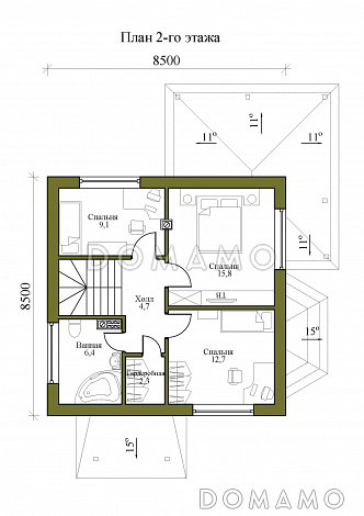 Проект одноэтажного дома с мансардой и ломанной крышей / План мансардного этажа