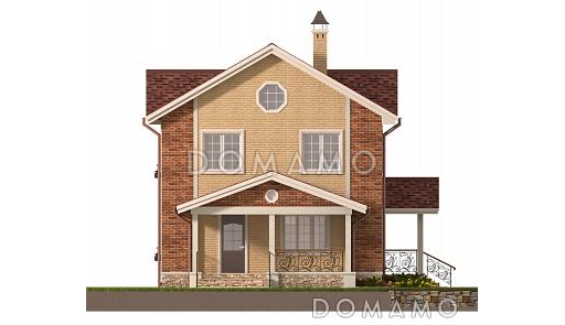 Проект небольшого двухэтажного кирпичного коттеджа с террасой при кухне / Фасад 3