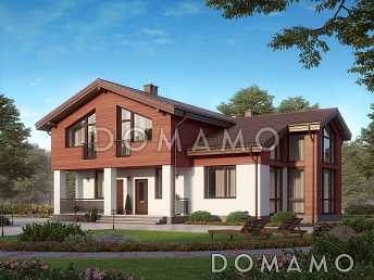 Проект дома из газобетона с панорамными окнами и натуральной черепицей