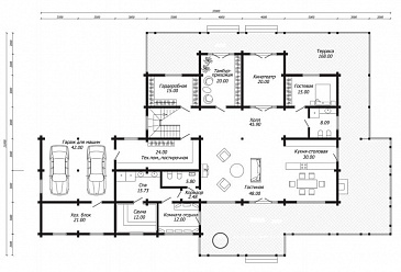Проект дома из бруса с SPA-зоной и кинотеатром / План 1 этажа