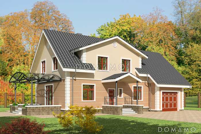 Проект дома из пеноблоков с террасой имеющей прозрачный навес