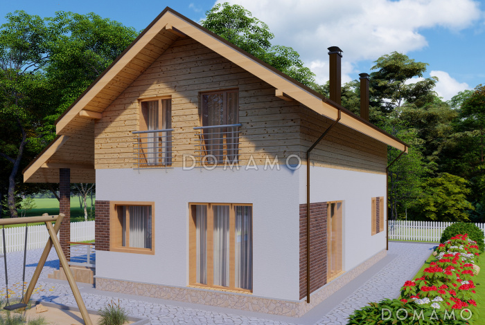 Проект компактного одноэтажного дома с мансардной и четырьмя спальнями