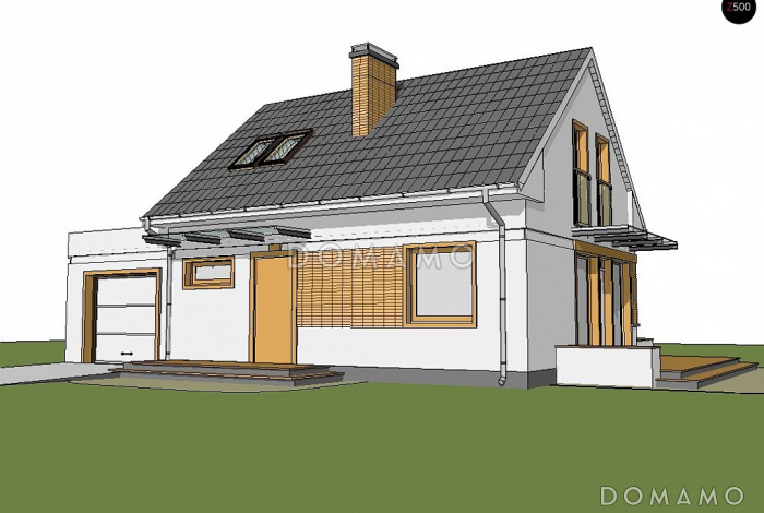 Проект компактного одноэтажного мансардного дома из газобетона с дополнительной спальней на первом этаже и гаражом