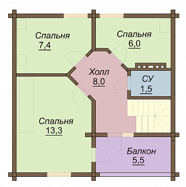 Проект одноэтажного дома из бруса с мансардным этажом / План мансардного этажа