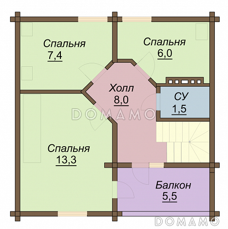 Проект одноэтажного дома из бруса с мансардным этажом / План мансардного этажа